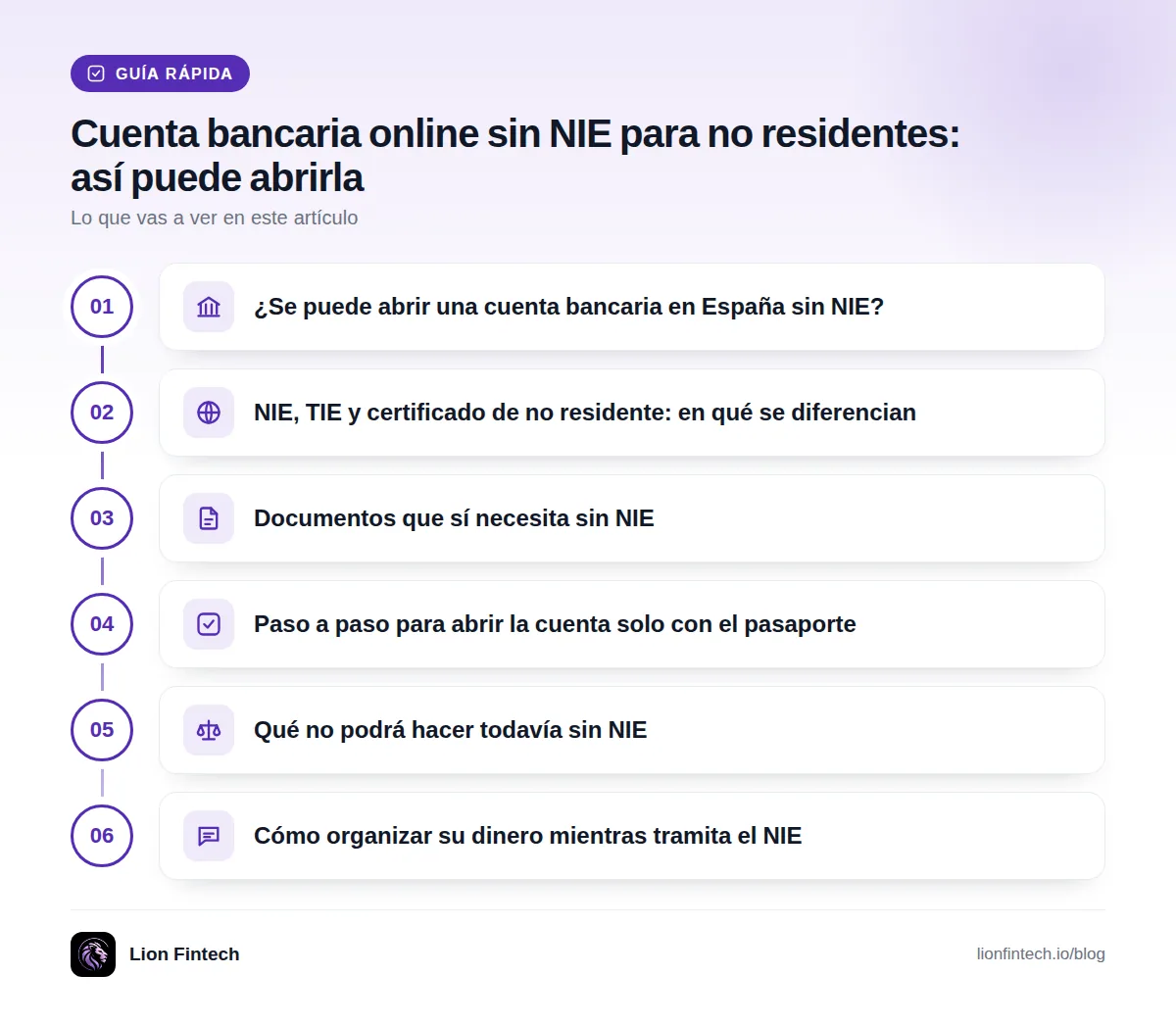 Guía rápida: ¿Se puede abrir una cuenta bancaria en España sin NIE? · NIE, TIE y certificado de no residente: en qué se diferencian · Documentos que sí necesita sin NIE · Paso a paso para abrir la cuenta solo con el pasaporte · Qué no podrá hacer todavía sin NIE · Cómo organizar su dinero mientras tramita el NIE